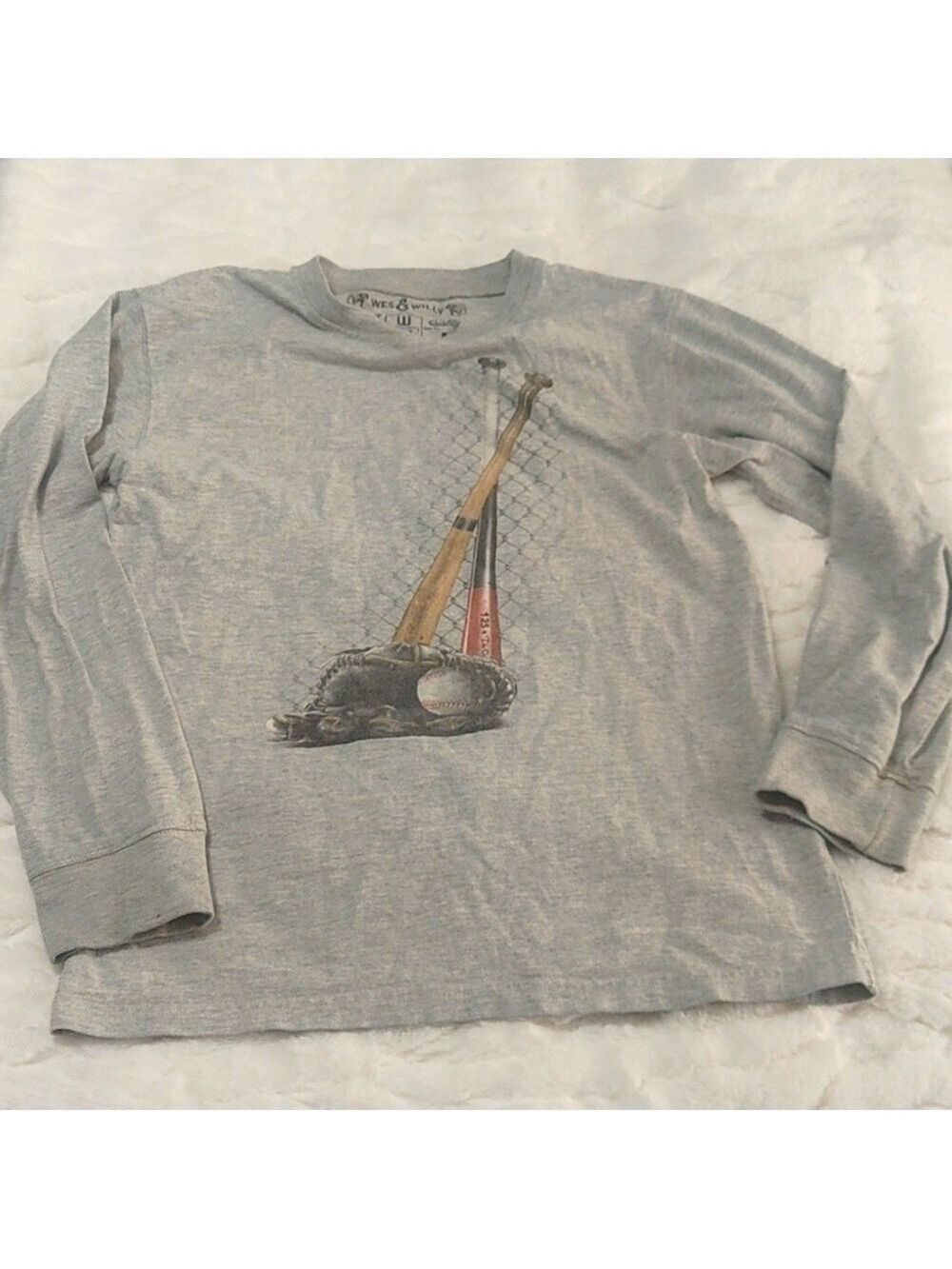 Wes & Willy 2012 Boys M Baseball Motif Long Sleeve Tee Grey